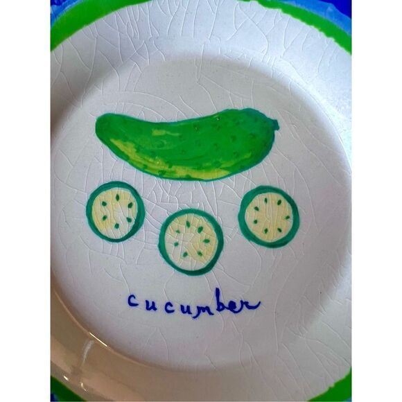 VTG Kimberly Hodges Garden Delights Blue Bowl Set of 3 Artichoke/Leek/Cucumber - Picture 4 of 10